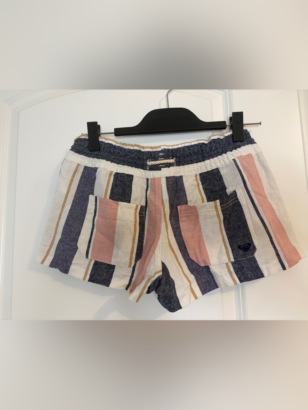 Roxy Oceanside Striped Rope-Waist Women’s Shorts - Navy, Cream & Pink size XS - Picture 2 of 2